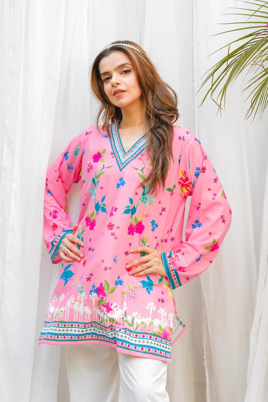 PINK FLORAL DIGITAL PRINTED 2PC