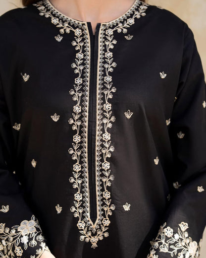 Black Huk Cotton Lawn 2pc Stiched