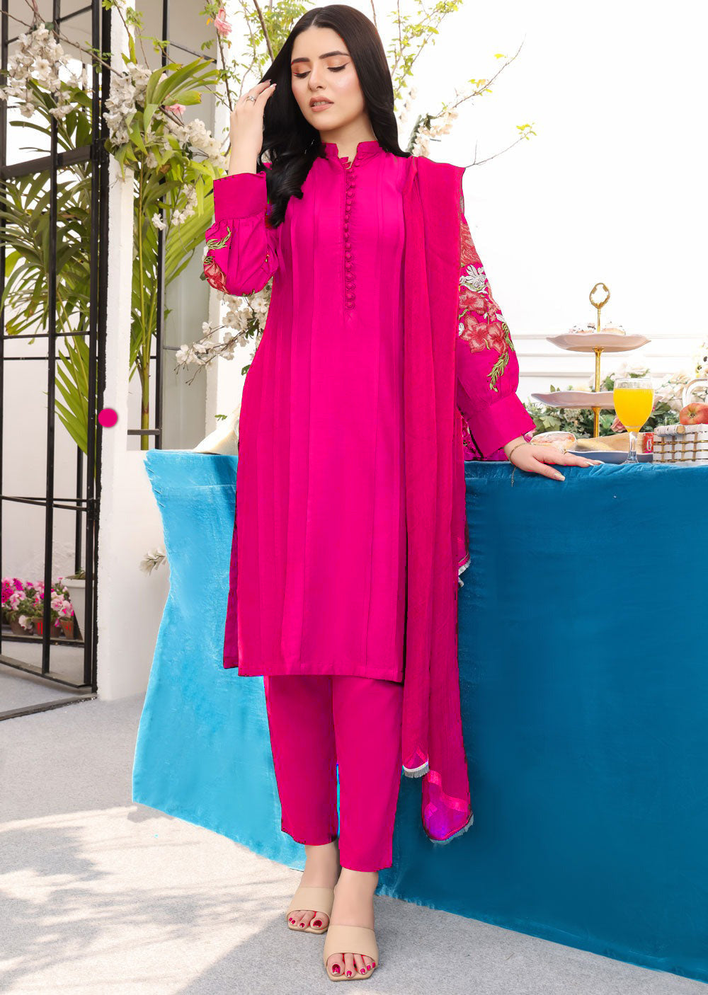 Hoor Flower Embroidery 2-Piece Stitched Dress